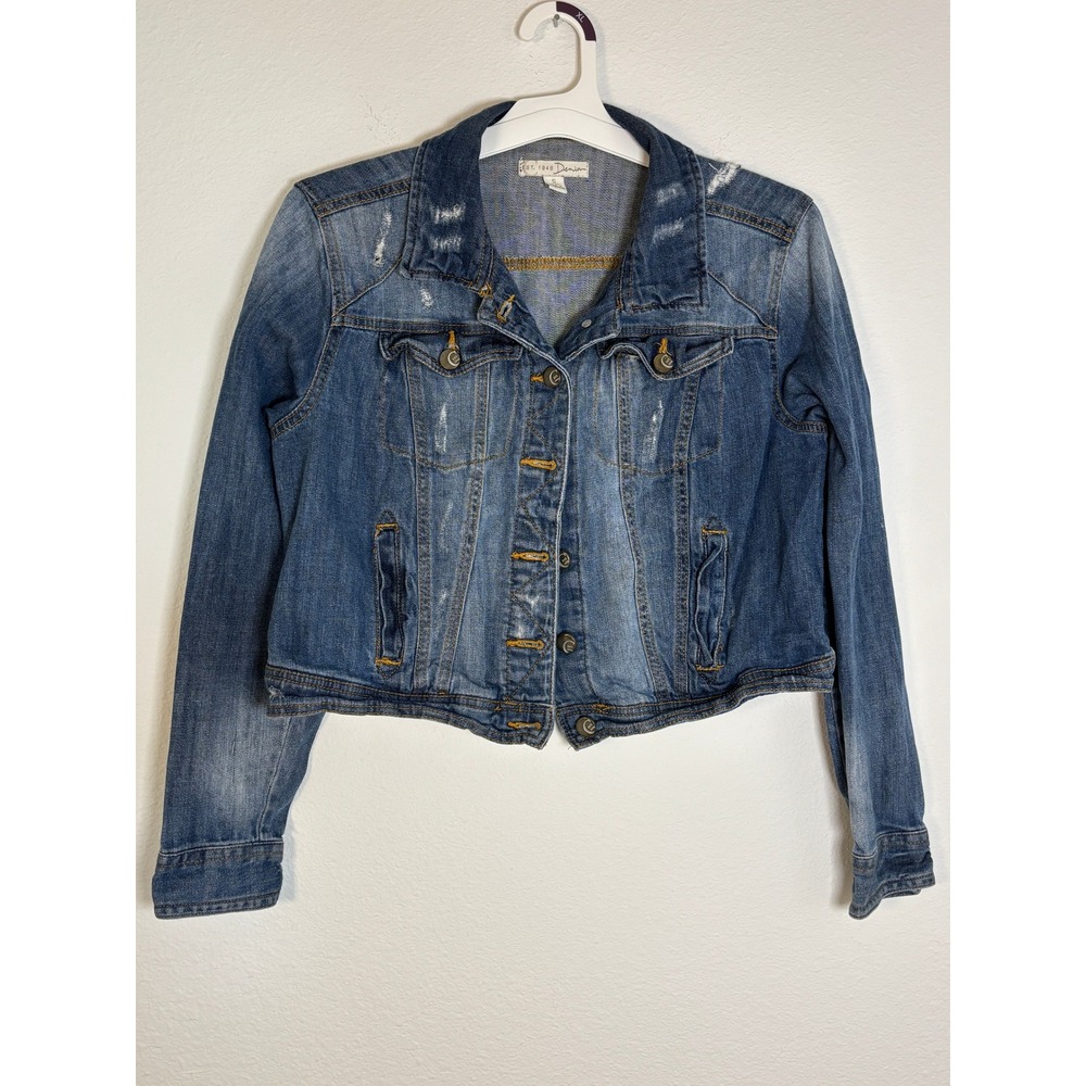 Est. 1946 Denim Cropped Distressed Jean Jacket Medium Wash Womens Size Small
